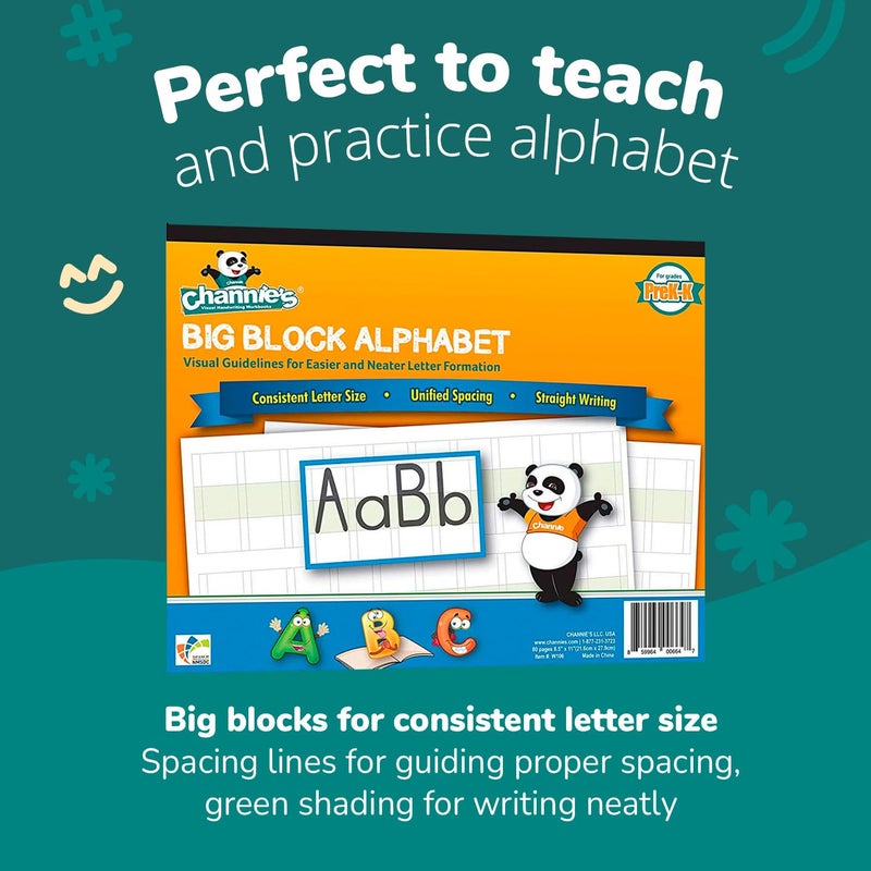 Channie's Big Block Alphabet Blank Worksheets Pre k-1st 80 pages Perfect for Teaching & Practicing Alphabets 8.5" x 11", After School & Homeschool Learning Supplies - Image 2